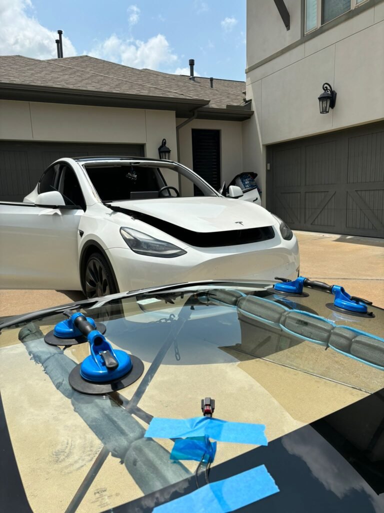 Windshield replacement on a Tesla Model 3 in Houston